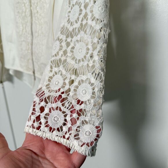 Vintage Anne Fontaine Neoma Jacket Sz 38 Small White Lace Linen Blend Full Zip - Picture 4 of 15